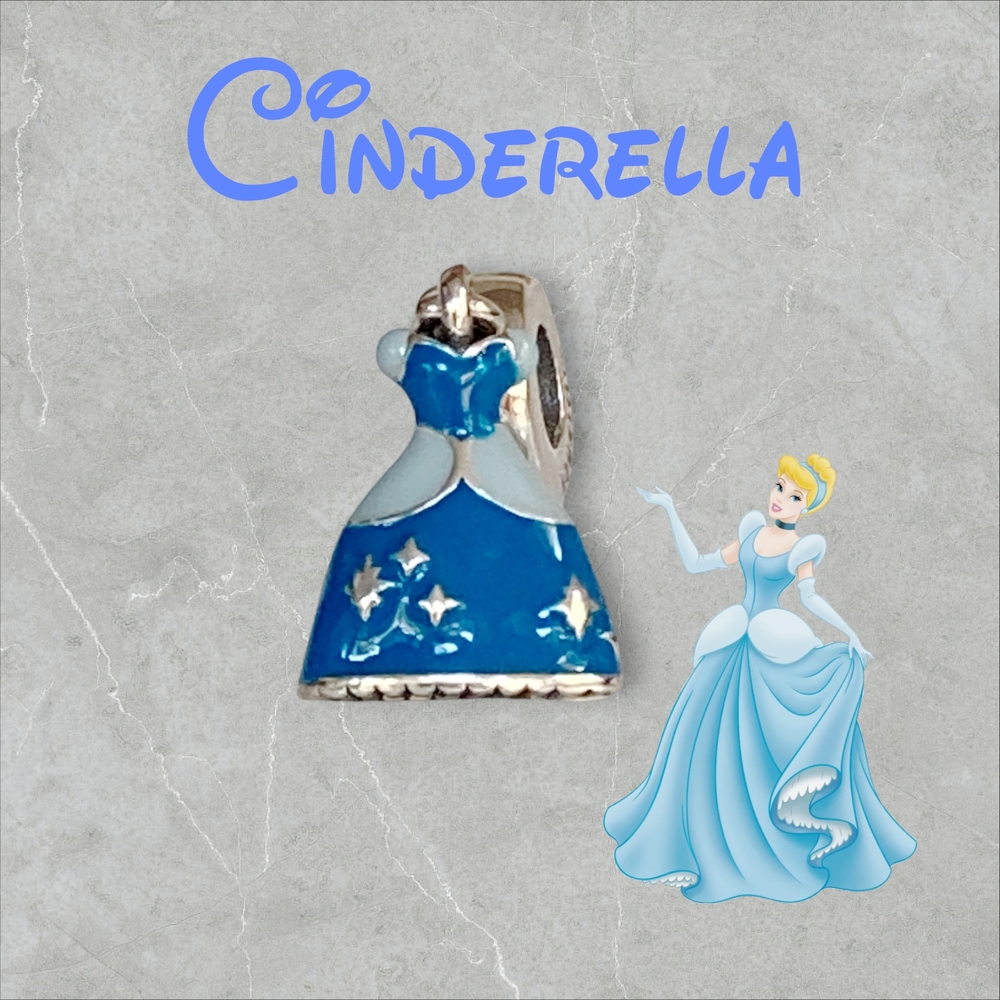 925 Sterling Silver Cinderella Blue Dress Charm